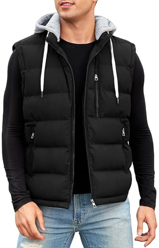Vancavoo Weste Herren Winter Steppweste mit Kapuze Leicht Winterweste | Ärmellose Jacke mit Frontzip zwei Seitentaschen mit Reißverschluss und einer Innentasche für Outdoor