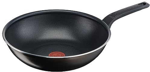 Tefal Easy Cook & Clean Wokpfanne 28 cm, Antihaftbeschichtung, Thermo-Signal bei idealer Brattemperatur, NICHT induktionsgeeeignet, einfache Reinigung, Made in France, Schwarz, B5551933