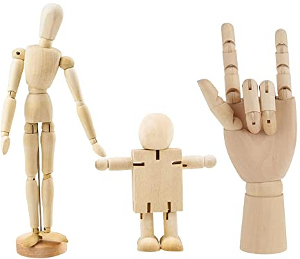 3 Stück Bewegliche Modellpuppe, Holz Figuren, DIY Holzfiguren, Einstellbar | Holzpuppe Menschlicher, Linke Holzhand, Zeichnungsmodell Holzhand, für Skizze Dekoration, Handwerk Tischdeko