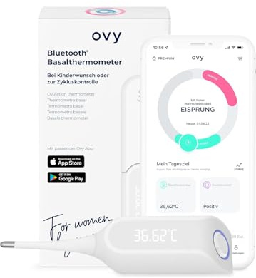 Ovy® Bluetooth Basalthermometer mit EU-zertifizierter Ovy App zur hormonfreien Verhütung und bei Kinderwunsch