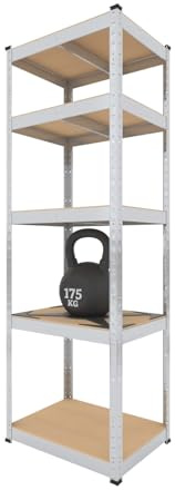 BAUSOKOL Metallregal 180x60x40 cm Verzinkt – 5 MDF Böden – Tragkraft 875kg – Lagerregal, Werkstattregal, Kellerregal, Schwerlastregal, Steckregal, Kleines Regal