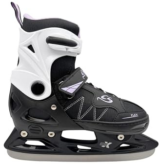 Cox Swain verstellbare Schlittschuhe Frosty, Eislaufschuhe für Kinder, Jugendliche und Erwachsene bis 100KG, vorgeschliffene Edelstahlkufe, Softboot, Black/Lilac Gr. XS (29-32)