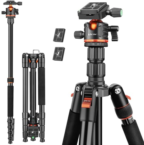 Victiv Kamera Stativ, 198cm Tragbares Reisestativ, 2-in-1 Dreibein Stativ & Einbeinstativ mit 360° Panorama Kugelkopf für DSLR Canon Nikon Sony, Aluminium Camera Tripod, Stative für iPhone Smartphone