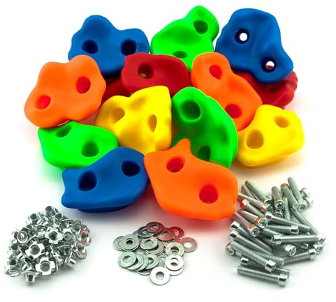 GO!elements Klettergriffe Kinder 15/20/25/30 Stück mit Befestigungsmaterial, Outdoor Indoor Klettersteine bunt für Kletterwand, Kids Bouldersteine Set für Spielturm mit Schrauben