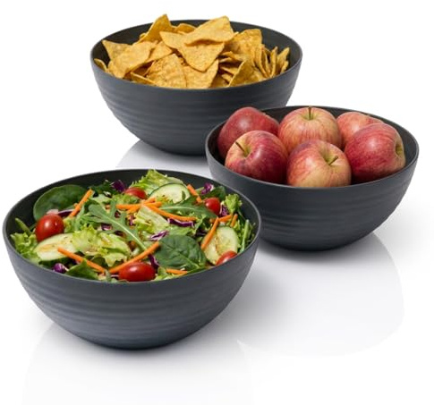 Hausfelder Salatschüssel Groß 3er Set 3,3L – Edle Servierschüsseln Matt Schwarz, Schalen & Chipsschüsseln aus Kunststoff BPA-frei – Schüssel für Salat, Chips & Snacks – Servierschalen Set Anthrazit