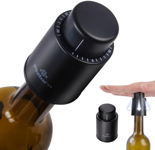 Philorn Weinflaschenverschluss 3 Stück Vakuum Weinverschluss, Wein Verschlussstopfen, Flaschen Verschlusskappe mit Zeitskala Rekord, Wiederverwendbar Wine Stopper, Geschenke für Weinliebhaber Schwarz