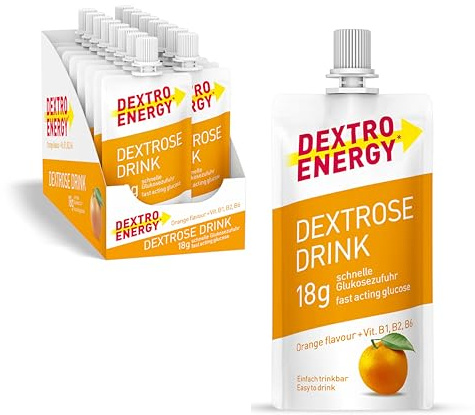 Dextro Energy Dextrose Drink Orange - 16x50ml (16er Pack) - Flüssiger Traubenzucker, 18g Glukosezufuhr, 24g Kohlenhydrate, ohne Fruktose, für Unterwegs, Sport & Alltag