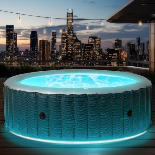 BRAST Whirlpool aufblasbar MSpa Starry | Ø204x70cm | 6 Personen | LED Beleuchtung, In- Outdoor Pool, 138 Massagedüsen Energiespar-Timer, Heizung, Bubble, Wellness Massage
