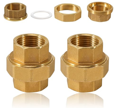 2 Stück Messing Verschraubung 3/4 Zoll, 3/4" IG/IG Messing Gewindefittings, Verschraubung Konischdichtend mit Innengewinde, DN20 Rohrverschraubung Gewindefitting