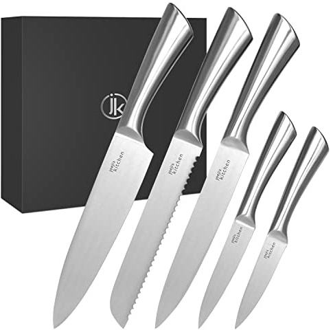 Joeji's Kitchen 5-in-1 Messerset aus Edelstahl - Scharfe Küchenmesser Set mit Brotmesser Kochmesser Santoku Messer Allzweckmesser und Gemüseme