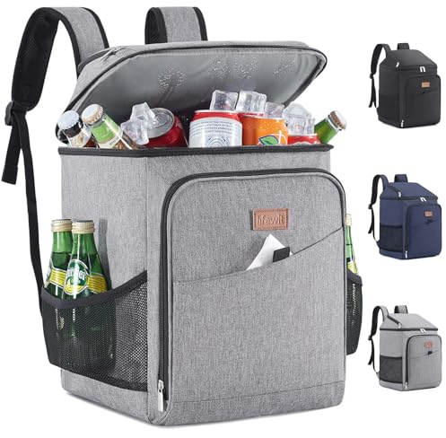 Lifewit 32L 34 Dosen isolierte Kühltasche, Große kühlrucksack, auslaufsichere tragbare Lunchtasche, weiche Kühlbox für Outdoor, Picknick, Strand, BBQ, Camping, Reisen, Familie, Grau