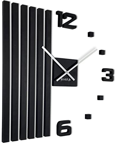 3D Wanduhren DIY Holz Eiche Lamellen große Wanduhr 60 cm 3D Wanduhr Modern Design EKO Wanduhren Wandtattoo Dekoration Uhren für Büro Wohnzimmer Schlafzimmer Dekoartikel (Schwarz, weiße Zeiger)