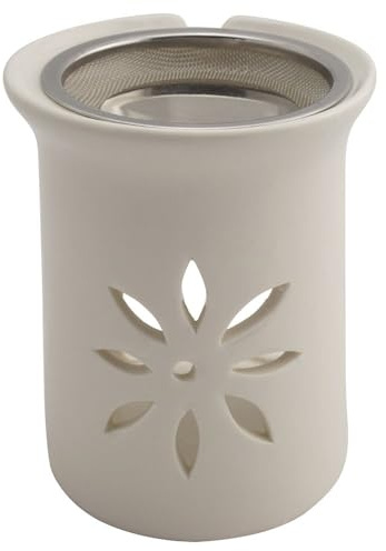 Räucherstövchen Keramik Weiß – Sternenblume Design mit Edelstahlsieb & Metallscheibe – Für Weihrauch & Kräuter, Höhe 11 cm | Incense Burner