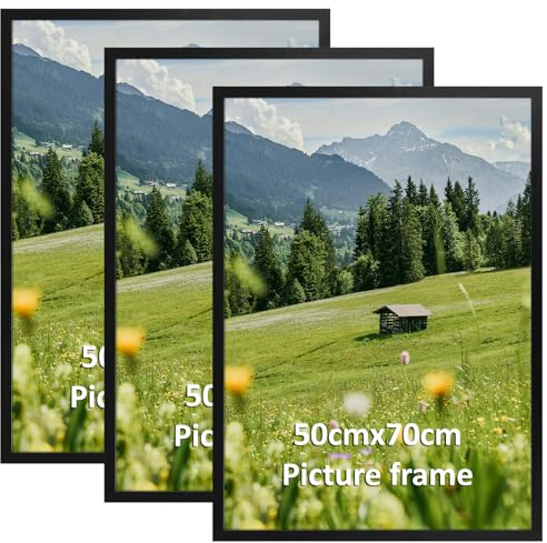 Hoikwo 3 Stück Schwarze Bilderrahmen 50x70 cm, Aluminiumrahmen 70x50 cm Perfekt für Poster & Kunstdrucke - Nur für Wandmontage