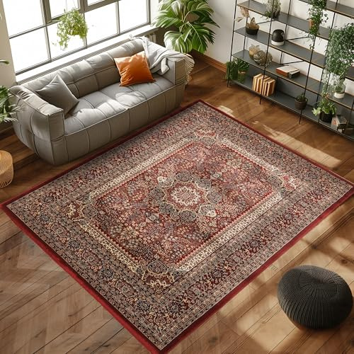 Carpettex Kurzflor Teppich Orientalisch Wohnzimmertex 200x300 Klassisch Optik Rot - Orientteppich Vintage Schlafzimmer Weich Waschbar Küchenteppich