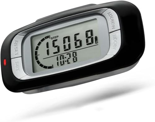 VOSSOT 3D Schrittzähler Clip zum Gehen Tragbar Digital Klein Pedometer | Einfacher Genauer Step Counter für Damen Herren Walking Laufen, 7-Tage-Datenspeicherung, Verfolgen von Gehdistanz & Kalorien