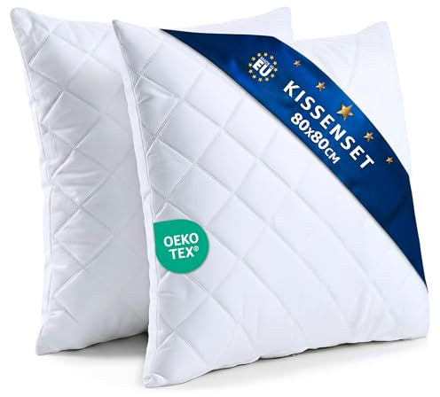 Amazinggirl Kopfkissen 80x80 cm - Kissen Allergiker Schlafkissen Polster Pillow Made in EU und Pillows for Sleeping 80 x 80 Bett Kissens für Schlafen Oeko-Tex Weiß - 2 Stück