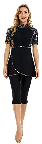 BaJooruly Rash Guard Badeanzug Kurzarm Surfanzug Bescheidene Bademode für Frauen Burkini Beachwear Kostüm Bescheidener Badeanzug