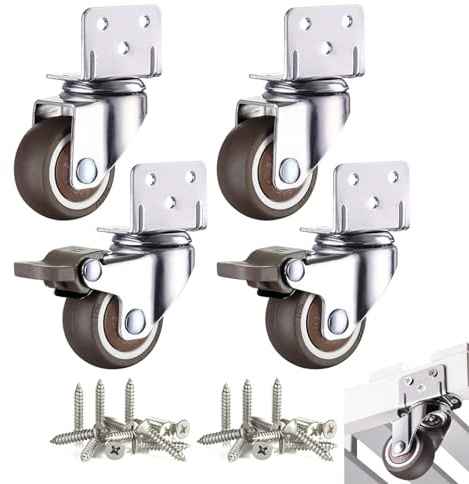 Resszo 4 Stück Möbelrollen 25mm, Schwerlastrollen mit 120kg Tragfähigkeit, Rollen für Möbel mit Bremse, Lenkrollen Klein für Tisch/Kabinett +20 Montageschrauben