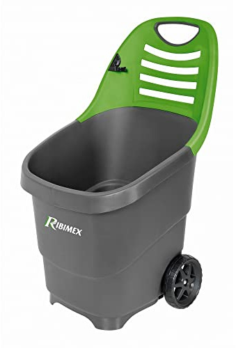Ribimex Garten- und Mehrzweckwagen 65 L, robuste Polypropylen-Struktur, 2 Kunststoffräder, ergonomischer Griff, integrierter Besenhalter – ideal für Gartenabfälle und Reinigungsarbeiten – PRCG65