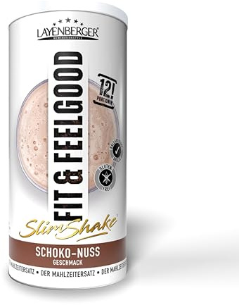 Layenberger Fit&Feelgood Slim Shake Powder, Mahlzeitersatz für 12 Portionen mit je 213 kcal (1x 396 g) - Schoko-Nuss