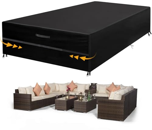 GARPROVM Abdeckung für Gartenmöbel Wasserdicht, Abdeckplane Gartenmöbel Oxford Gewebe Abdeckplane für Sitzgruppe Outdoor Sofa Tisch Möbelsets (350 x 260 x 90 cm)