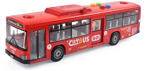 Cemirk Spielzeugbus für Jungen und Mädchen ab 1 Jahr - mit Licht und Geräuschen, realistischen Reifen, simulierten Funktionstüren, reibungsbetriebener Bewegung, rot