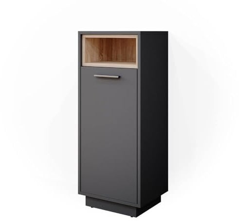 Vicco Midischrank Beatrice, Anthrazit, 38 x 93 cm | 1 Tür · 3 Ablagefächer · Offener & geschlossener Stauraum · Für Handtücher & Badutensilien · Schmale Bauweise