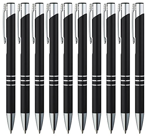 GIMEI® Metall Kugelschreiber 10 Stück | Premium Set Hochwertig für Einfaches & Weiches Schreiben | Blauschreibender Kulli Schwarz als Optischer Hingucker