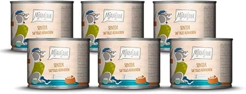 MjAMjAM - Premium Nassfutter für Hunde - Senior - saftiges Hühnchen an schmackhaften Süßkartoffeln, 6er Pack (6x200g), getreidefrei