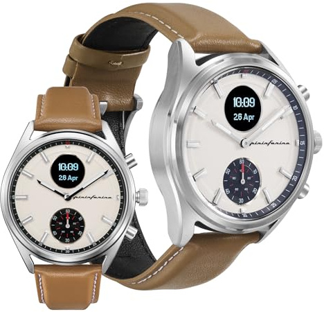 Pininfarina Sintesi Hybrid Smartwatch - Analoguhr mit FKM-Armband, Digitalanzeige, Kompass, GPS-Tracking und Fitness-Tracker für Herzfrequenz, Schritte, Kalorien und Schlaf - Sand Dune