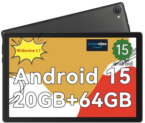 Whitedeer Android Tablet 10 Zoll - Android 15 Octa Core Gaming Tablet mit 20GB+64GB+1TB TF, Tablet PC mit OTG-Übertragung und Wi-Fi 6G, Widevine L1,5000mAh - Schwarz