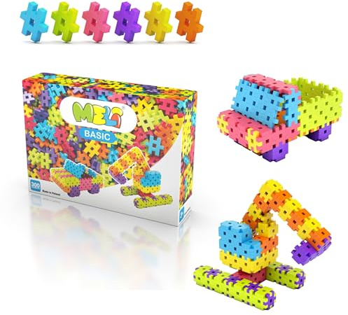 Meli Konstruktionsbausteine Basic 300 | Steckbausteine für Kinder ab 3 Jahre | Kreatives Bauen in 2D & 3D | 300 Teile in 12 Farben | Fördert Motorik & Fantasie