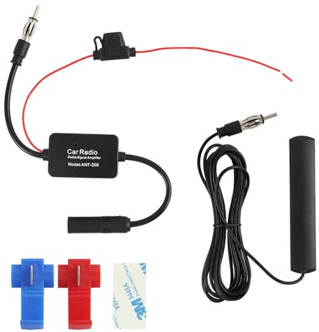 Autoantenne mit Verstärker Universal 12V, Autoradio Antenne FM AM DAB mit 300cm Kabel, Antennenverstärker Auto mit DIN Adapter und MMIC Rauschfilter, Scheibenantenne Autoradio für PKW LKW SUV Boot