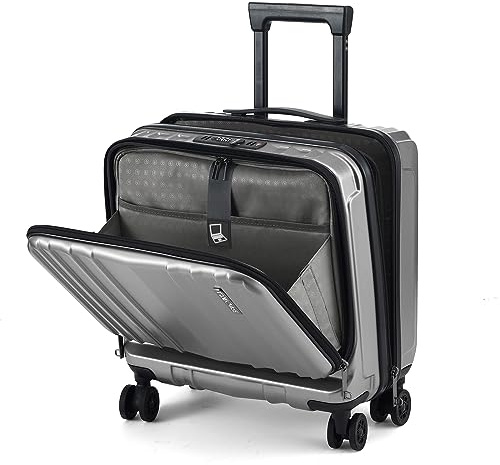 TydeCkare 16-Zoll-Handgepäck mit 2 Laptopfächern, Leichter Hartschalen-ABS+PC-Koffer mit Dual-Control-TSA-Schloss, YKK-Reißverschluss, 4 leisen Spinnerrädern, für Geschäftsreisen, Silbergrau