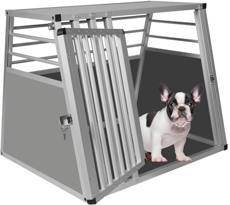 EUGAD Hundebox Auto, Hundetransportbox Alu für große/mittlere Hunde | 80x65x65cm, Sicherheitsverschluss, Leicht Stabil, Kofferraum Autotransportboxen für Hunde, Hundebox für Auto Reise, Zuhause
