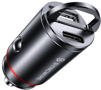 Syncwire 30W Zigarettenanzünder USB C & USB Auto Adapter [PD 3.0 & QC 3.0] Super Mini Ganzmetall KFZ Ladegerät USBC Kompatibel mit iPhone, Samsung, Huawei, Xiaomi, Google Pixel - Schwarz
