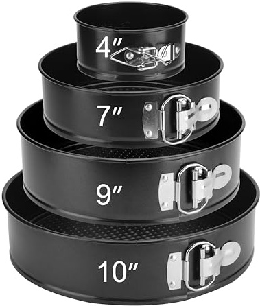 isheTao Springform, Set mit 4 Stück, Ø11/18/23/26cm, Backform, Profi-Kuchenform, rund, und Backutensilien, abnehmbarer Boden, antihaftbeschichtet, leakfest, verstellbar, Pizza und Quiches, Karbonstahl