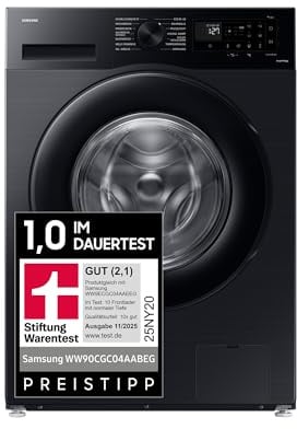 Samsung Waschmaschine, 9 kg, 1.400 U/min, EEK: A, Mikroplastik-Programm, Ecobubble, 14 Programme, WiFi SmartControl, Schwarz, WW90CGC04AABEG