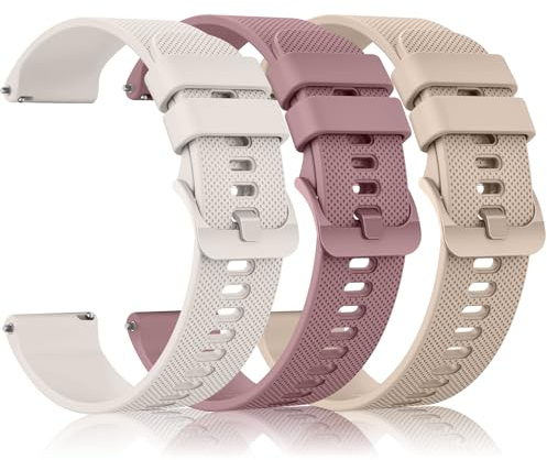 Amzpas 3 Stück Ersatz Uhrenarmbänder 20mm 22mm Armband,Silikon Uhrenarmband mit Schnellverschluss Ersatzbänder,Uhren Zubehör Uhrenarmbänder für Damen Herren(22mm,Starlight/Violett/Milchtee)