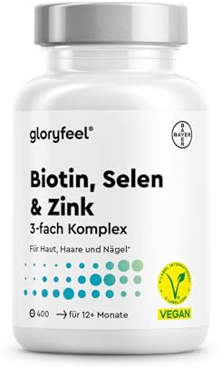 Biotin Zink Selen 400 Tabletten (13 Monate) - Vitamine für Haut, Haare & Nägel* hoch bioverfügbar - vegan, laborgeprüft & in Deutschland entwickelt