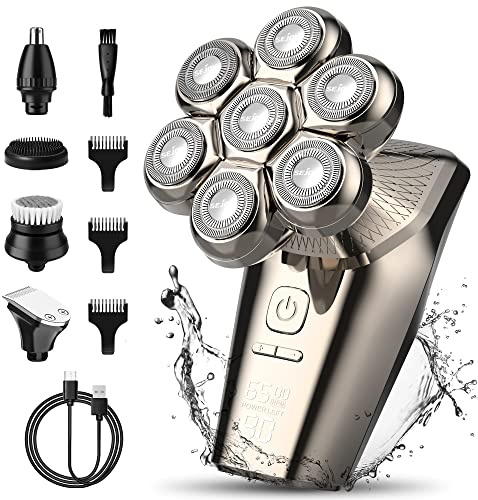 Rasierer für Glatzen, Rasierer Glatze Elektrisch 5 in 1 Kopfrasierer für Glatze Wasserdicht Wiederaufladbarer Head Shaver Elektrorasierer Bart Nasenhaartrimmer Gesichtsbürste Pflege Kit