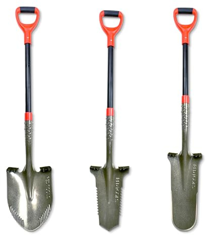 Red Tools Profi Spaten Set - Robustes Garten Werkzeug inkl. Gärtnerspaten mit Wurzelsäge, Drainagespaten und Schaufel - für alle Gartenprojekte geeignet (Grau)