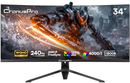 CronusPro 34 Zoll Ultrawide 240Hz Curved Gaming Monitor, 1ms MPRT, UWQHD | 3440 x 1440, 1500R, 21:9 VA panel, 4000:1, 127% sRGB, FreeSync, HDMI 2.1, DP 1.4, HDR, VESA 100x100mm, PC Bildschirm Schwarz