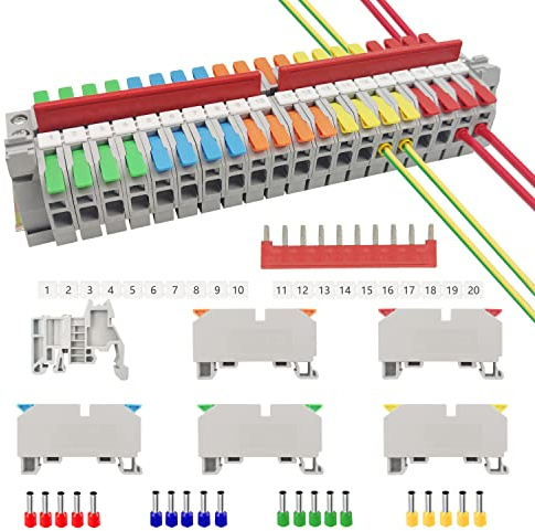 JINXIAN Durchgangsklemmen Hutschiene Kit PT- 6 Reihenklemmen Hutschiene | mit 20 Stück Klemme für Hutschiene klemme DIN-Schienenanschlussblock klemmleiste Automatisierungsprojekte