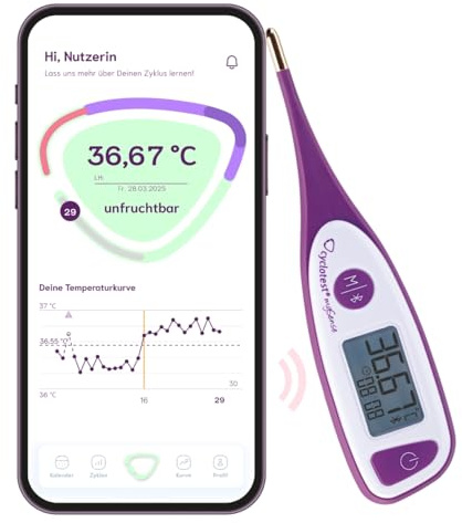 cyclotest mySense lifetime Basalthermometer mit Bluetooth & Zyklus-App zum Messen der Basaltemperatur nach NFP für Kinderwunsch und natürliches Zyklustracking