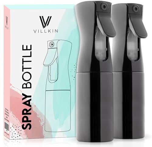 Villkin Sprühflasche - 2er Set - Extra feiner Sprühnebel mit 200ml Behälter ideal zum zum Bügeln oder für Friseure (2 Set, Schwarz/Schwarz)
