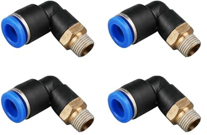 Okaywork Pneumatik Winkel Steckverschraubung 90° 1/8 auf 6mm, Steckverschraubung Pneumatik, 4 Stück Push In Druckluftanschluß Steckanschluss (R 1/8 - 6mm)