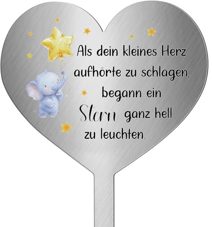 Photect Sternenkinder Grabschmuck Wetterfest Grabstecker Metall Herz mit Spruch Als Dein Kleines Herz Aufhörte zu Schlagen, Begann Ein Stern Ganz Hell zu Leuchten Grabdekoration Grab zum Erinnerung