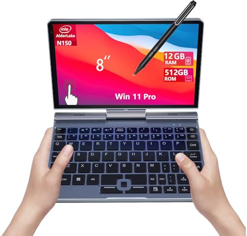 8-Zoll 2-in-1 Mini-Laptop mit QWERTZ-Tastatur, drehbarem HD-Touchscreen & Stiftunterstützung, Windows 11 Pro, N150/N95, 12GB RAM, 1TB SSD, Wi-Fi 6, BT 5.2, HDMI, Typ-C, 2MP Kamera (N95(12GB-512GB))